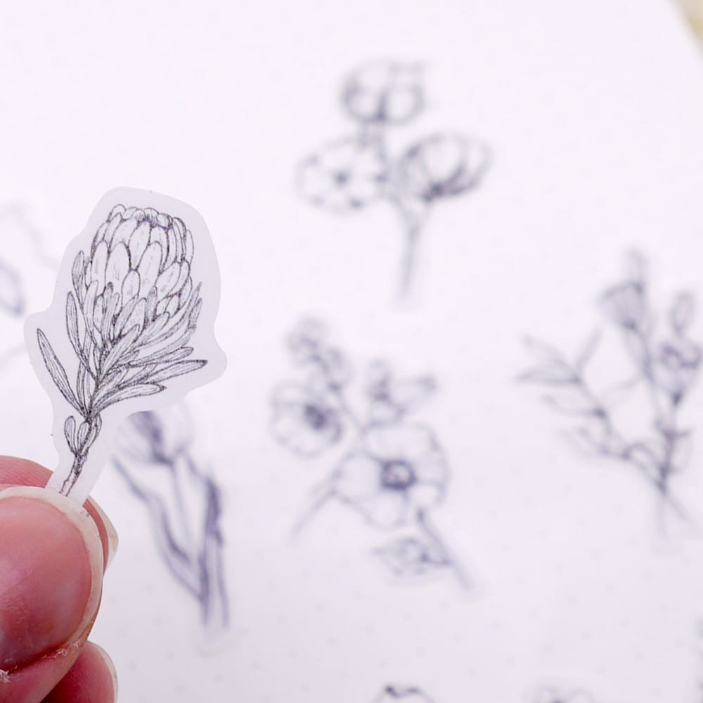 Washi Stickers Creotime - Svart/vita blommor - Creotime - Tidformera