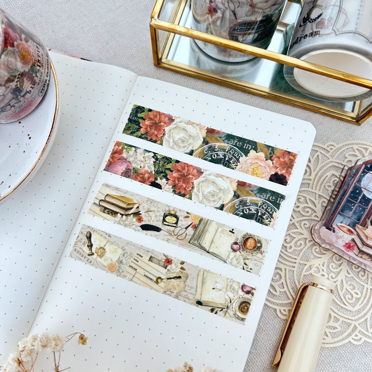One More Chapter Floral är de två översta raderna med washi tape i boken.