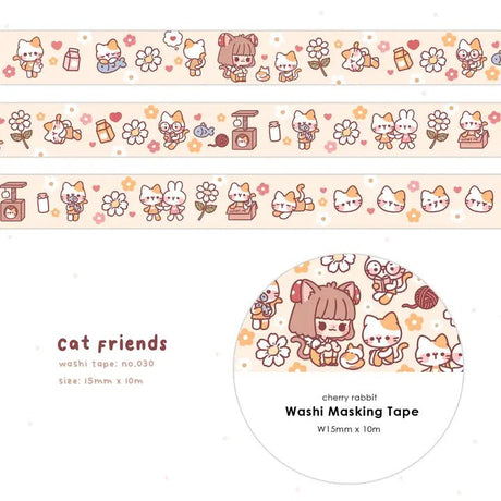 Washi tape 30 Cat friends - 1 - Cherry Rabbit - Tidformera