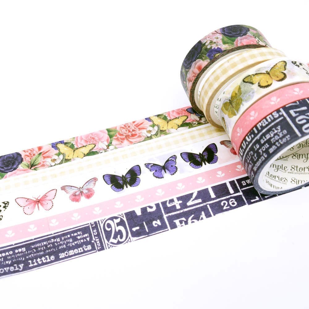 Indigo Garden Washi tape. Set om 5 rullar med tema blommor och trädgård.