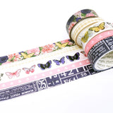 Indigo Garden Washi tape. Set om 5 rullar med tema blommor och trädgård.