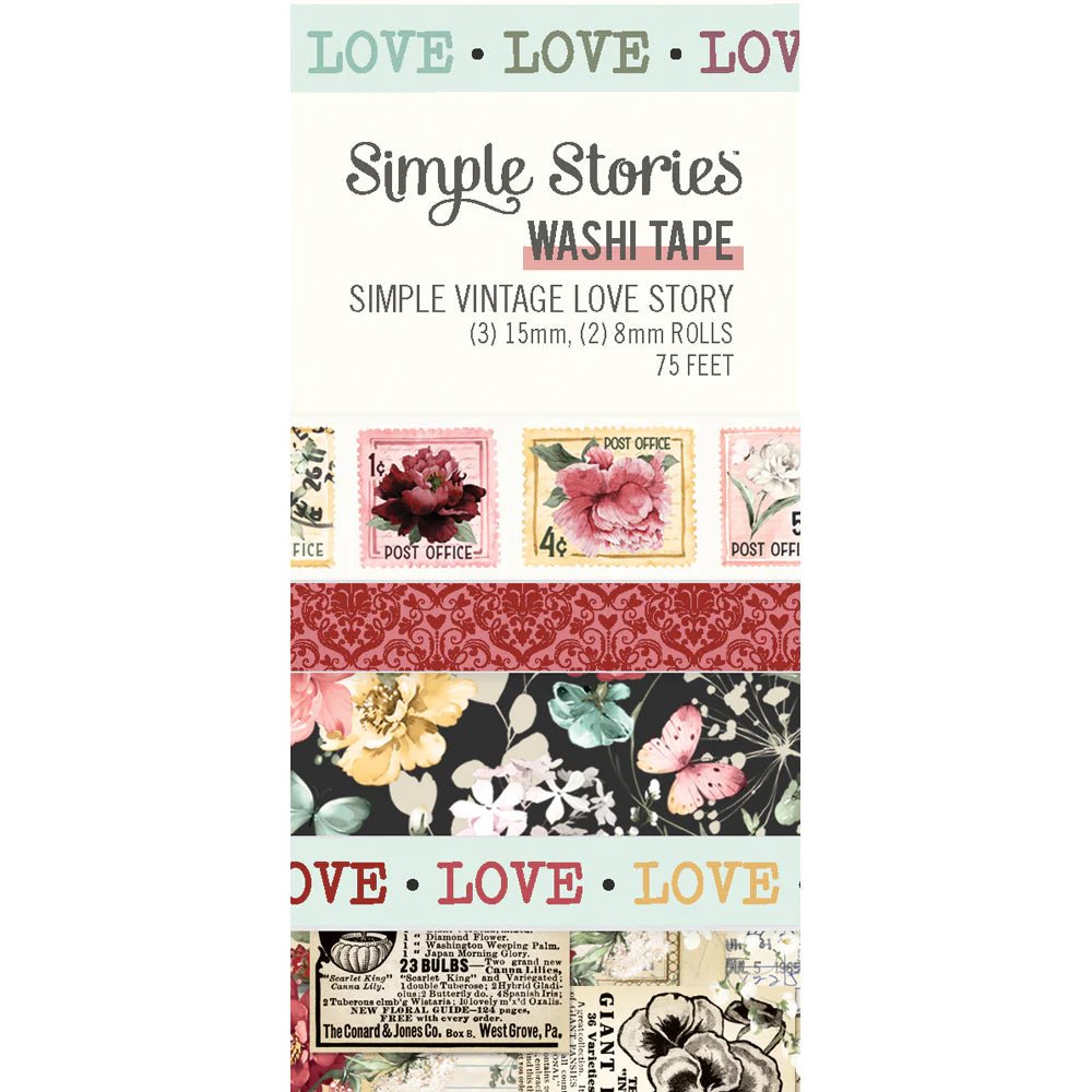 Washi Tape 5-pack - Simple Vintage Love story - Simple Stories - Tidformera