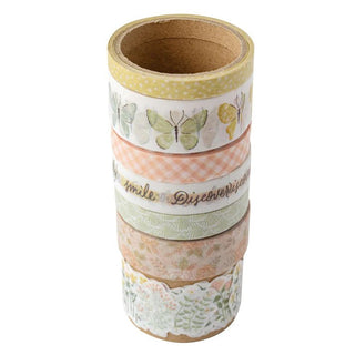 Staplade rullar med Washi tape 7-pack Gingham garden från American Crafts. Fjärilar, blommor och naturmönster. - Tidformera