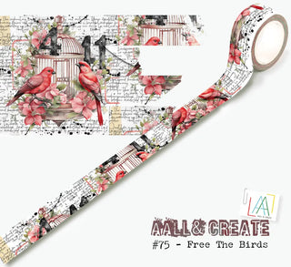 Washi tape #75 Bipasha BK - Free The Birds -Dekorationstejp med fåglar som sitter utanför fågelbur. Från Aall & Create - Tidformera