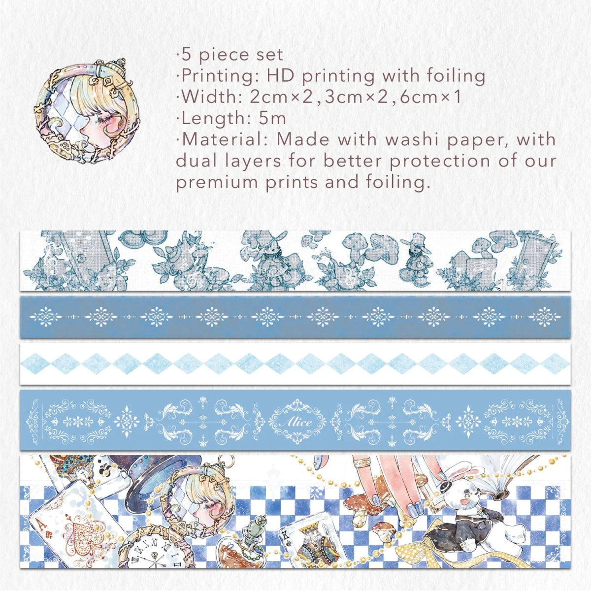 Washi tape Alice in Wonderland 5 - pack - Washi Tape Shop - Tidformera