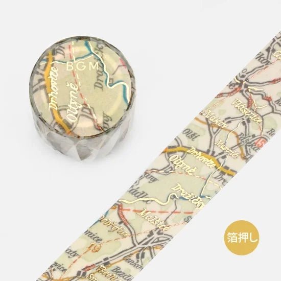 Dekorationstejp som påminner om en gammal karta. Washi Tape Antique Map från BGM - Tidformera