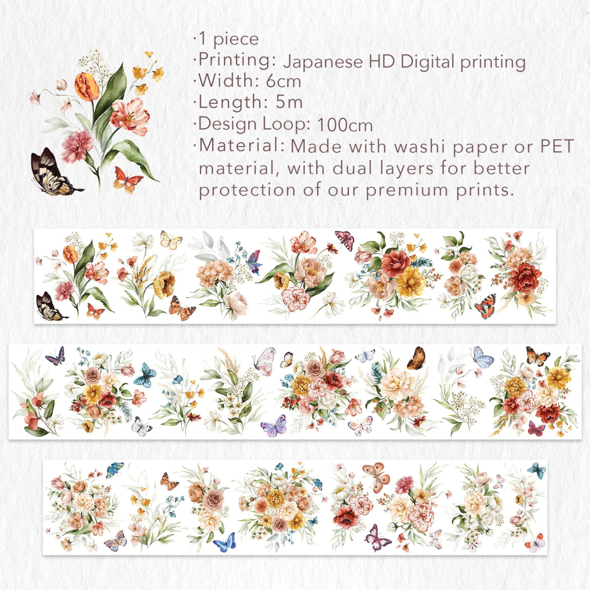 Washi tape Floral Wave Wide - 60 mm - Washi Tape Shop - Tidformera