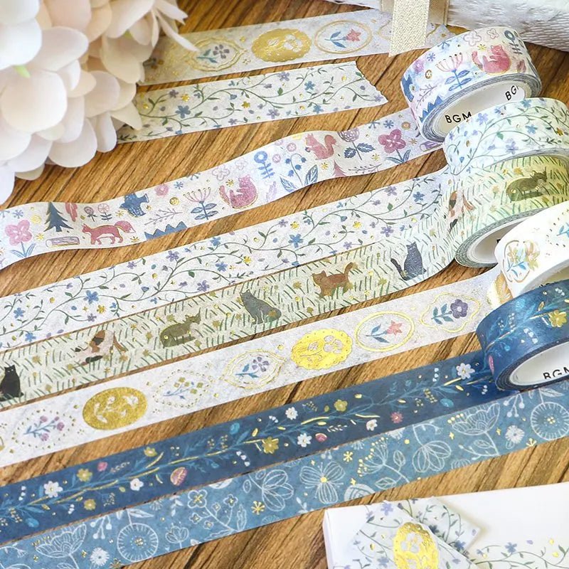 Washi Tape Flowering plants handbook - Blue Transparent Color - 4 - BGM - Tidformera