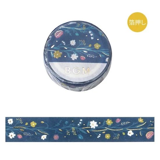 Washi Tape Flowering plants handbook - Tsuchihatsukana från BGM. Mörkblå bakgrund med blommor i rött, gult och vitt - Tidformera