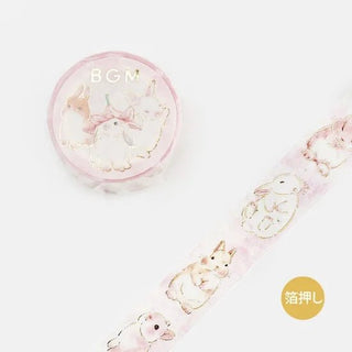 Ljusrosa dekorationstejp med fluffiga kaniner. Washi Tape Fluffy Rabbit från BGM - Tidformera