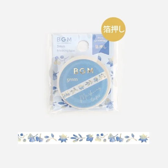 Washi Tape Gold Blue Leaf - 5 mm - BGM - Tidformera