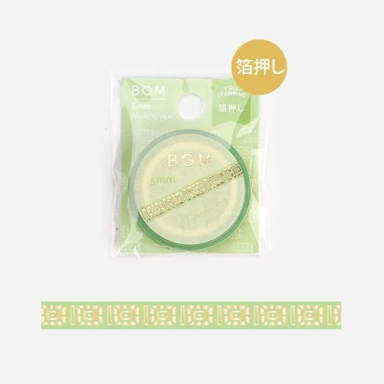 Washi Tape Gold Green Patterned - 5 mm - BGM - Tidformera