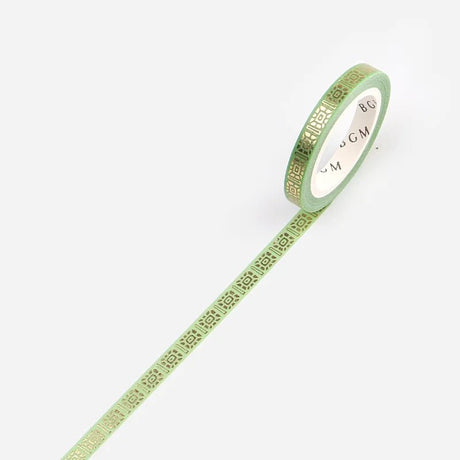 Washi Tape Gold Green Patterned - 5 mm - BGM - Tidformera