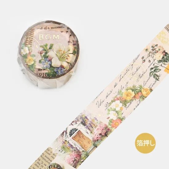 Dekorationstejp i vintagestil med blommor. Washi tape Invitation to Romance - Flower från BGM - Tidformera