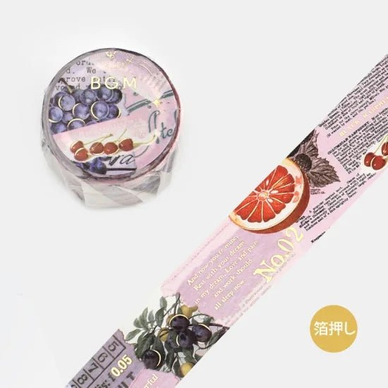 Dekorationstejp i vintagestil med frukter. Washi tape Invitation to Romance - Fruits från BGM - Tidformera