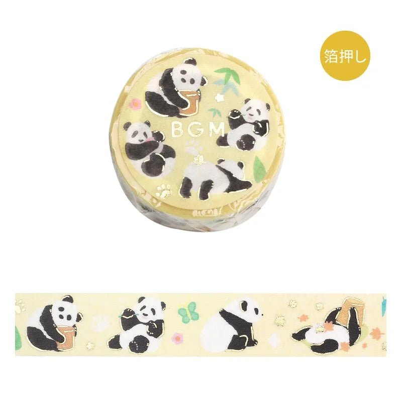 Ljusgul dekorationstejp med lekande pandor. Washi Tape - Life Serie - Panda Paradise från BGM - Tidformera