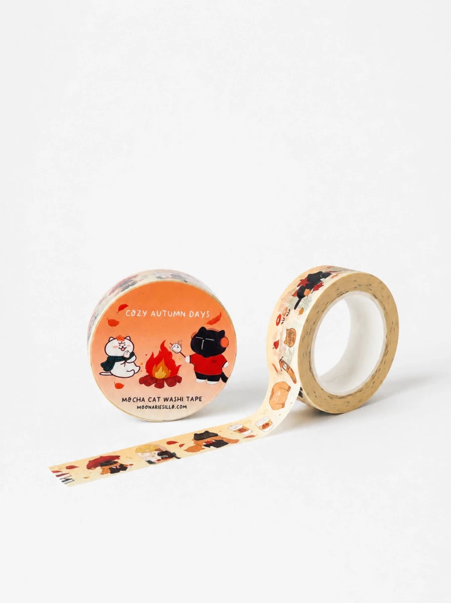 Washi tape Mocha - Purrfect Autumn Days - 1 - Moonaries illo - Tidformera