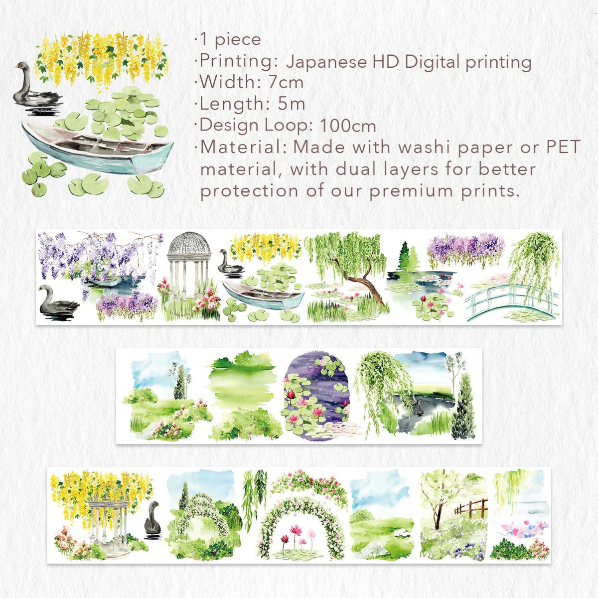 Washi tape Monet's Garden Wide - 70 mm - Washi Tape Shop - Tidformera