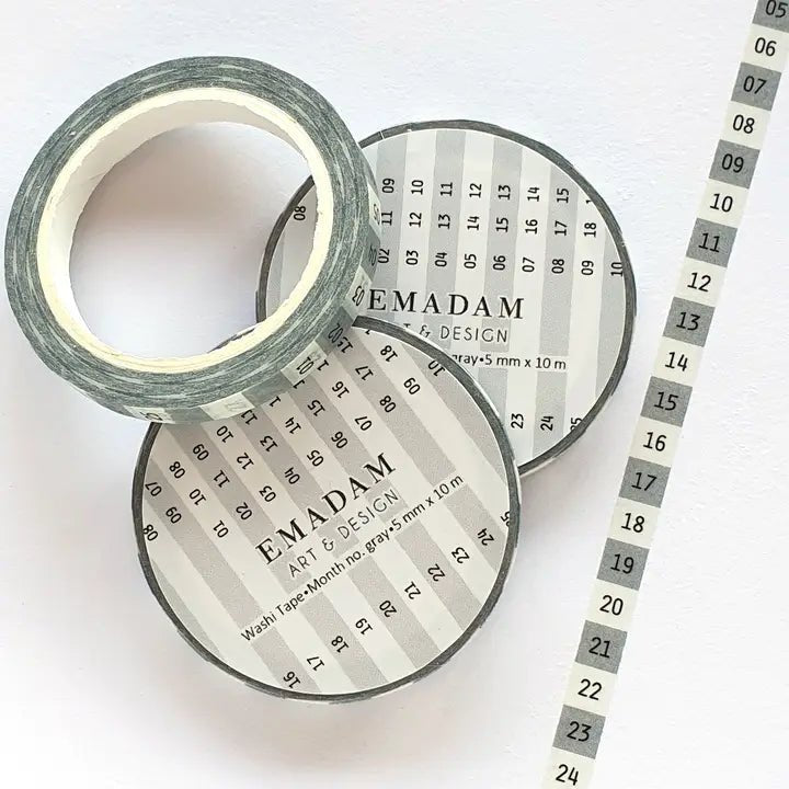 Washi Tape - Month Numbers 5 mm - Grey - 1 - Emadam Art & Design - Tidformera