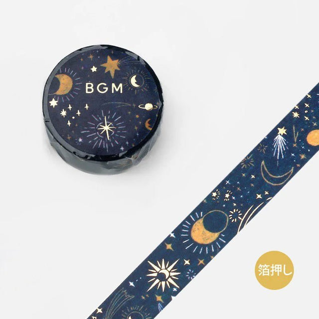 Mörkblå dekorationstejp med måne och stjärnor. Washi Tape On a Starry Night från BGM - Tidformera