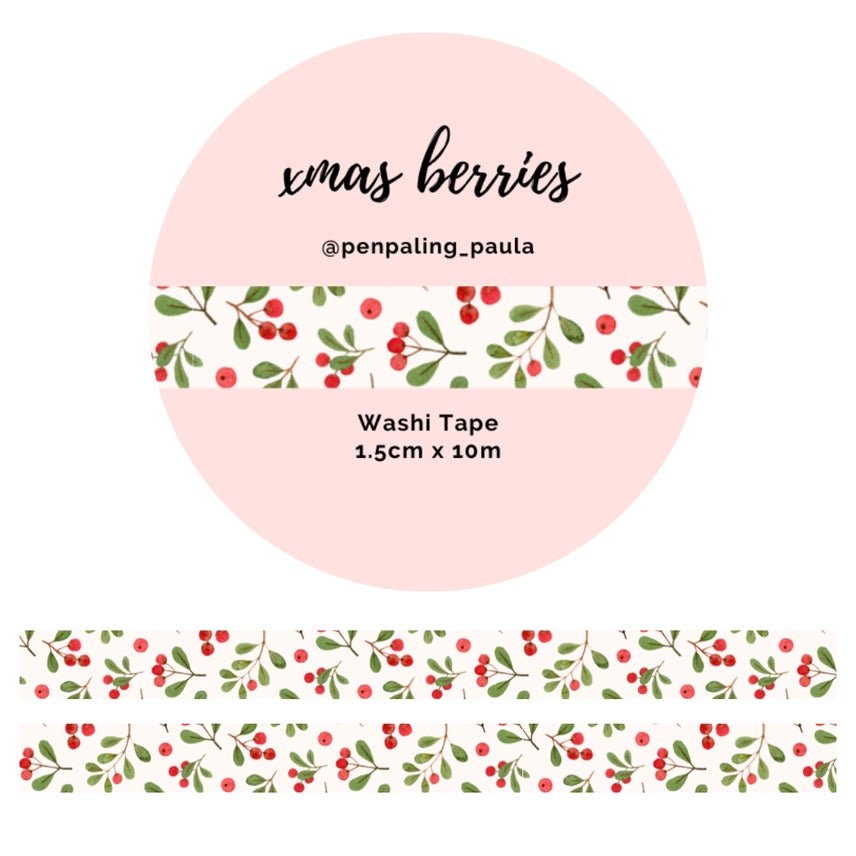 Washi tape - Penpaling Paula 15 mm - Xmas Berries - 1 - Penpaling Paula - Tidformera