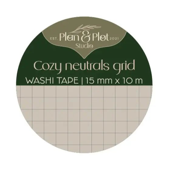 Washi tape Plan & Plot - Cozy Neutrals Grid 15 mm - 1 - Plan & Plot Studio - Tidformera