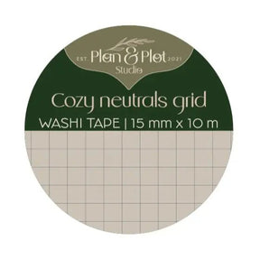 Washi tape Plan & Plot - Cozy Neutrals Grid 15 mm - 1 - Plan & Plot Studio - Tidformera