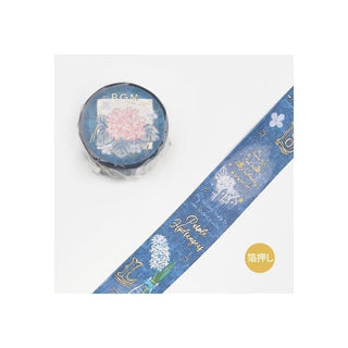 Washi Tape Romance in the Garden - Blue från BGM. Utrullad blå dekorationstejp med blommor och text -  Tidformera