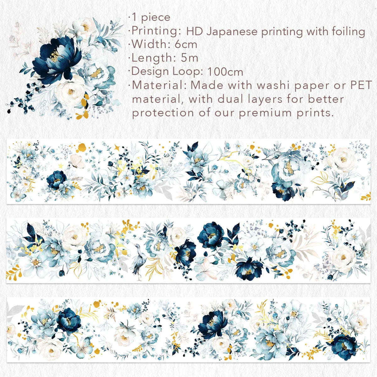 Washi tape Rose Nocturne Wide (Gilded) - 60 mm - Washi Tape Shop - Tidformera