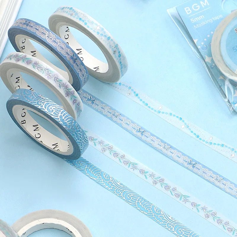 Washi Tape Silver Blue Pearl - 5 mm - BGM - Tidformera