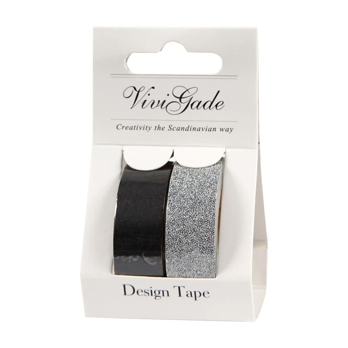 Washi tape Vivi Gade Glitter Enfärgat - Black 2-pack - Creotime - Tidformera