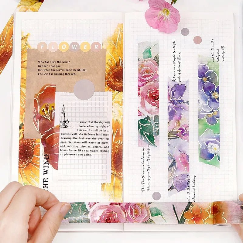 Washi Tape Watercolor Flower - Mukaihawaii - BGM - Tidformera