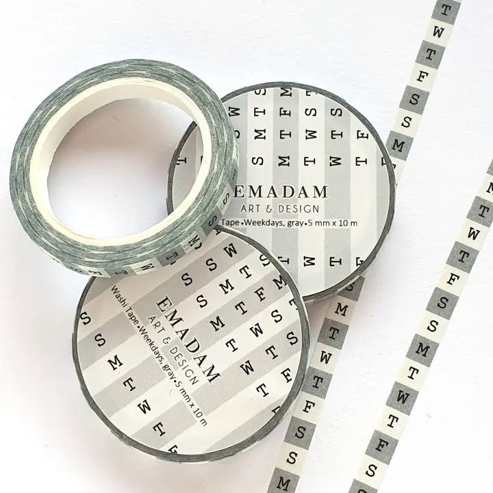 Washi Tape - Weekdays 5 mm - Grey - 3 - Emadam Art & Design - Tidformera