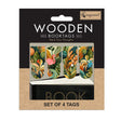 Förpackning med  små bokmärken i trä. Motiv är djungeln. Wooden Booktags - Artdeco från Cozywood - Tidformera