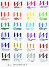 Swatch med färgerna på Zig Calligraphy ll TC-3100 pennor. Tidformera